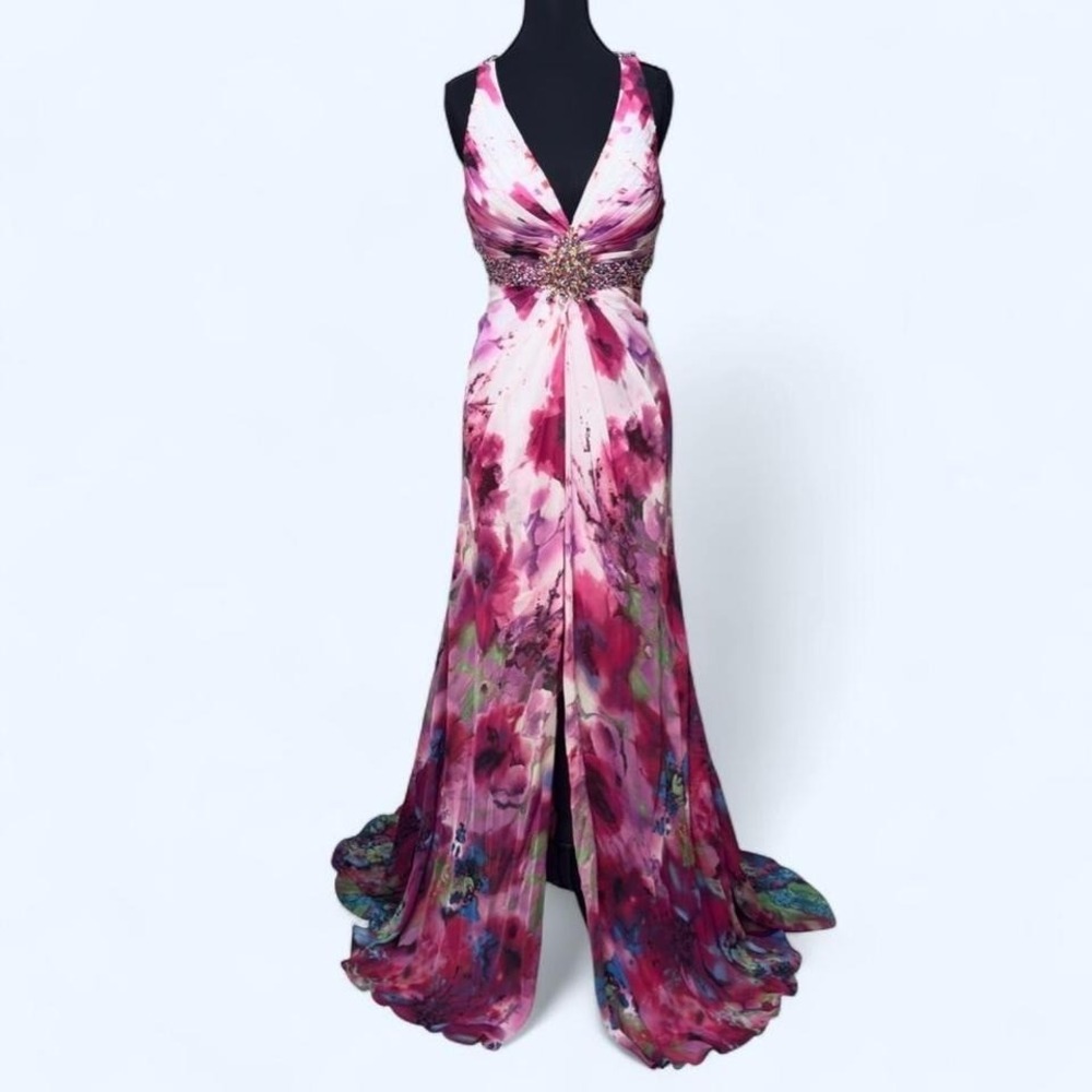 Ultra-dramatic Y2K Cache' couture watercolor goddess‎ halter gown - Picture 3 of 8